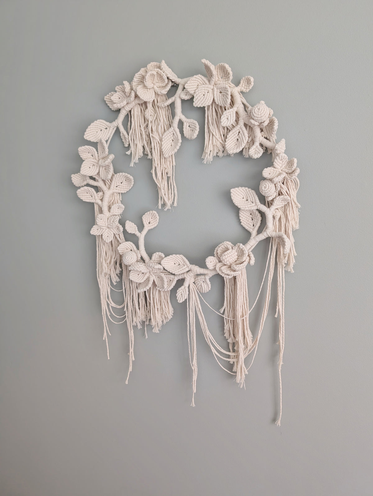 Cream Leaf and Floral Bouquet Circular Hoop Wall Hanging