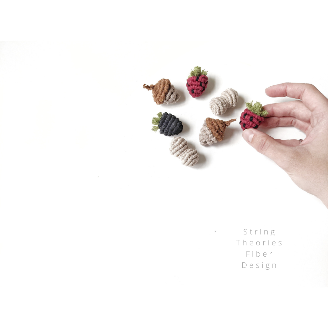 Macrame Mini Fiber Sculptures ornament Acorns String Theories Fiber Design