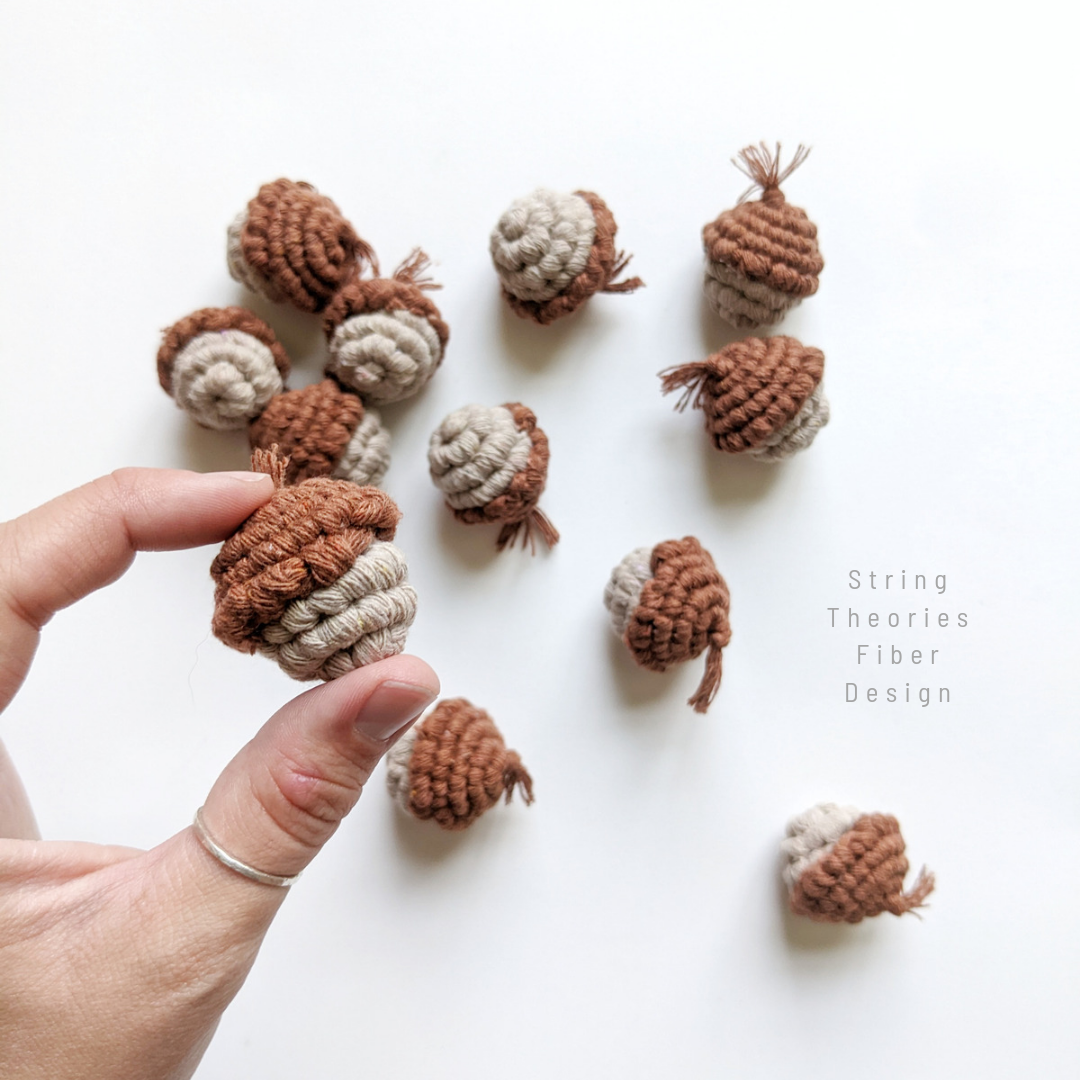 Macrame Mini Fiber Sculptures ornament Acorns String Theories Fiber Design