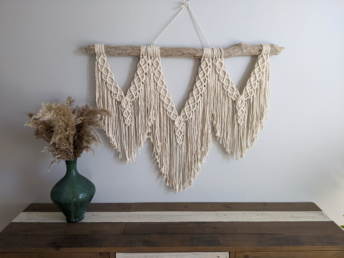 Macrame Wall Hanging - Triple Fringe String Theories Fiber Design