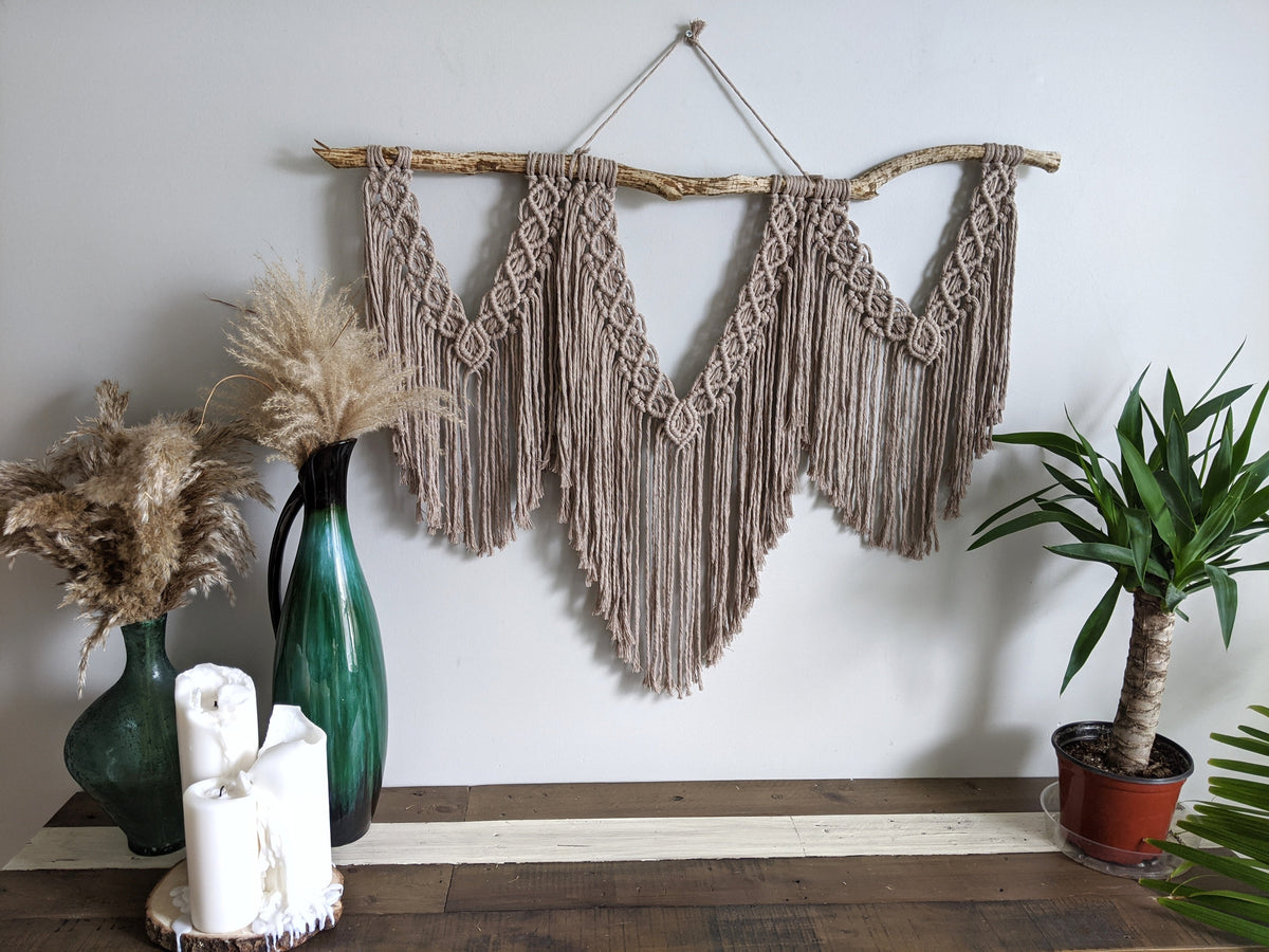 Macrame Wall Hanging - Triple Fringe String Theories Fiber Design