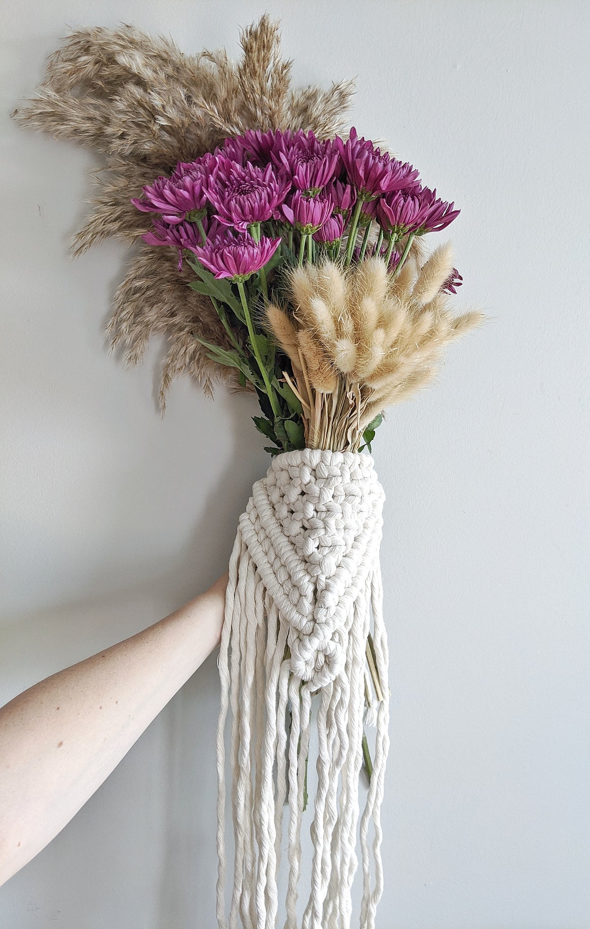Macrame Wedding Bouquet Wrap in Bright White String Theories Fiber Design