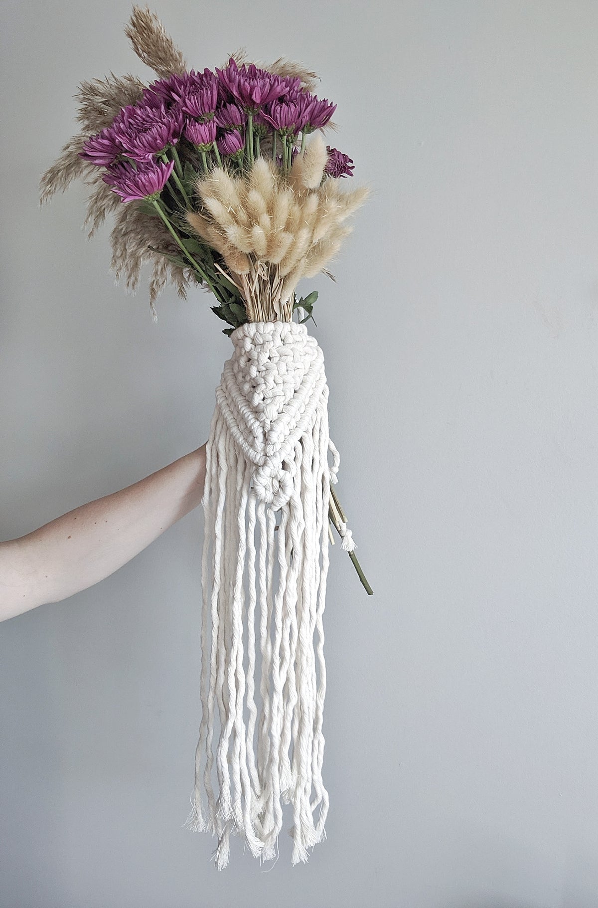 Macrame Wedding Bouquet Wrap in Bright White String Theories Fiber Design