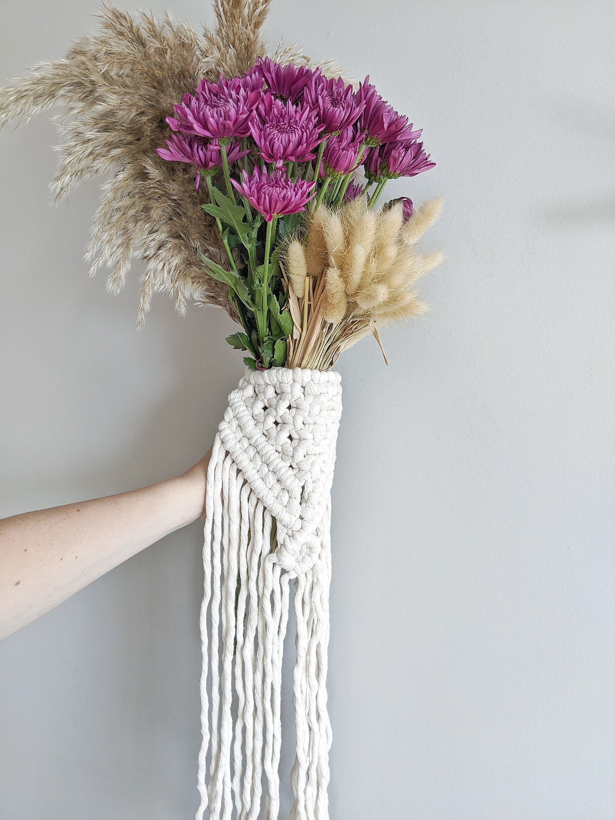 Macrame Wedding Bouquet Wrap in Bright White String Theories Fiber Design