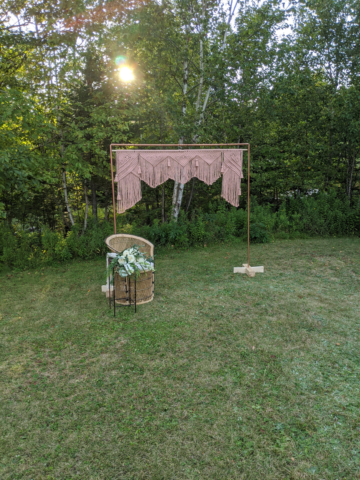 Pink Macrame Wedding Backdrop // Macrame Ceremony Arch String Theories Fiber Design