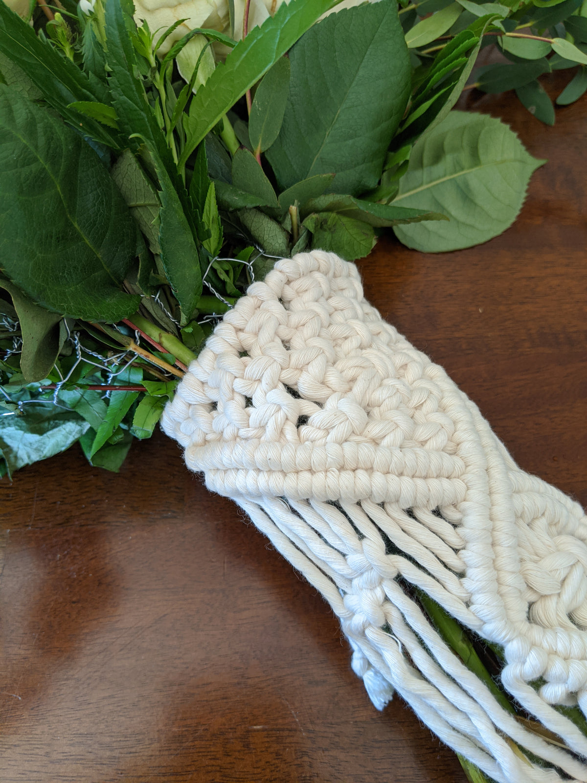 Macrame Wedding Bouquet Wrap in Cream String Theories Fiber Design