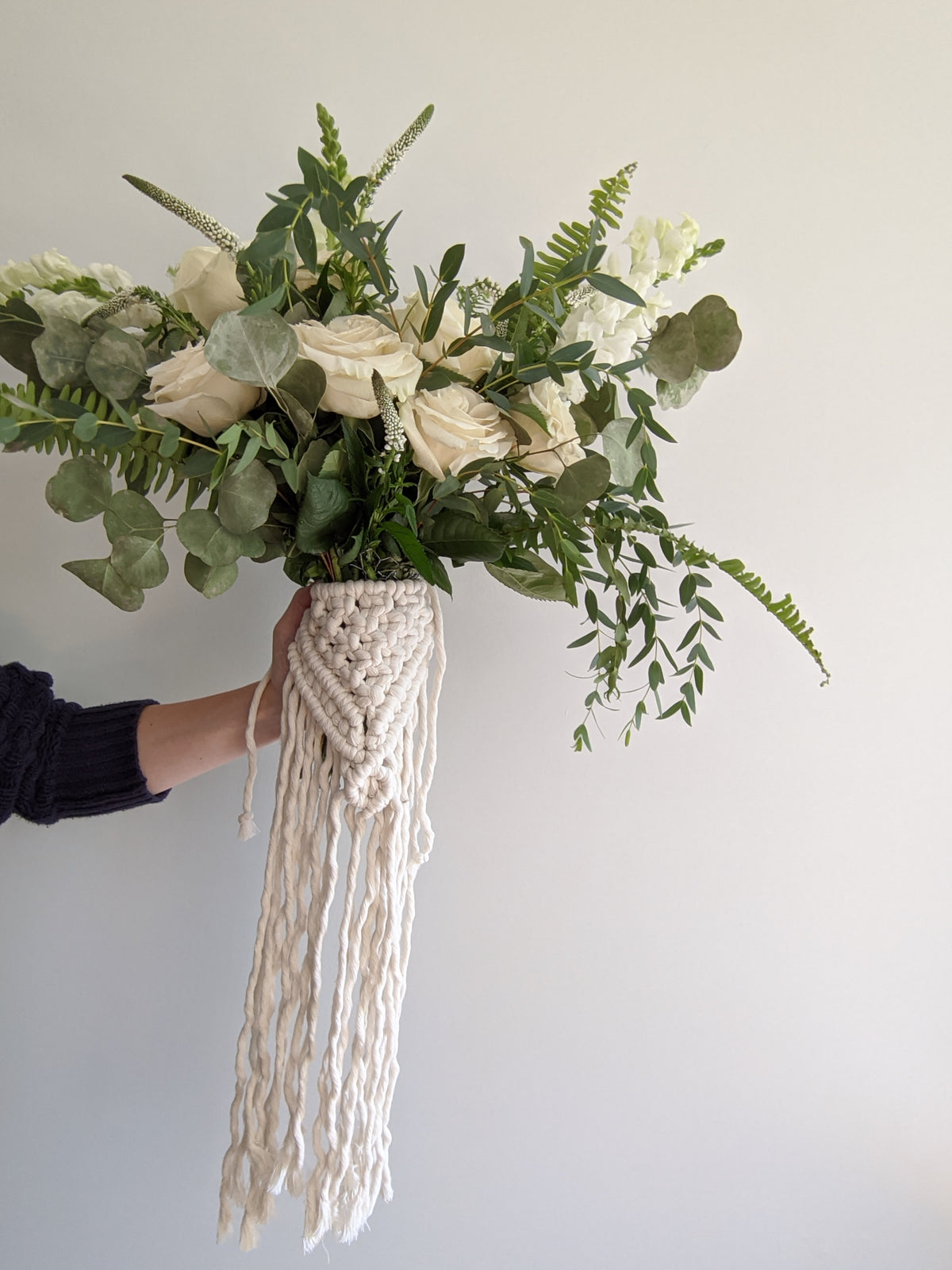 Macrame Wedding Bouquet Wrap in Bright White String Theories Fiber Design