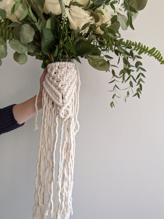 Macrame Wedding Bouquet Wrap in Bright White String Theories Fiber Design