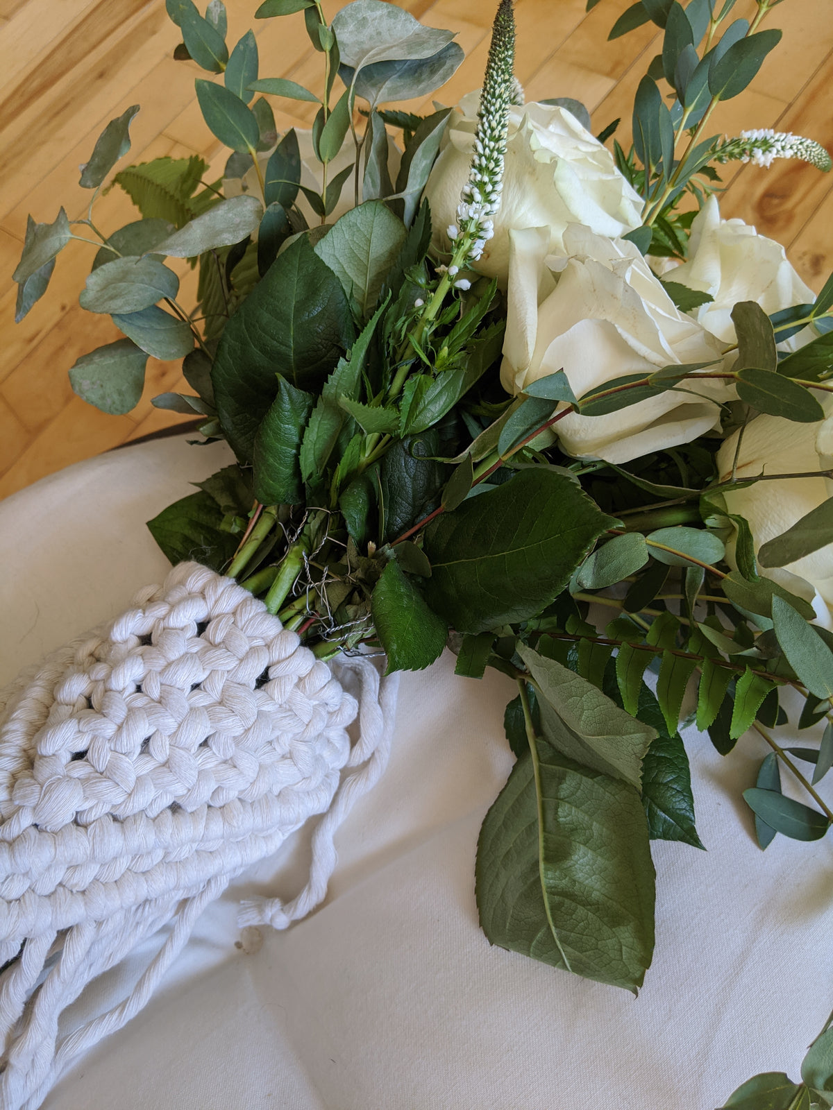 Macrame Wedding Bouquet Wrap in Bright White String Theories Fiber Design