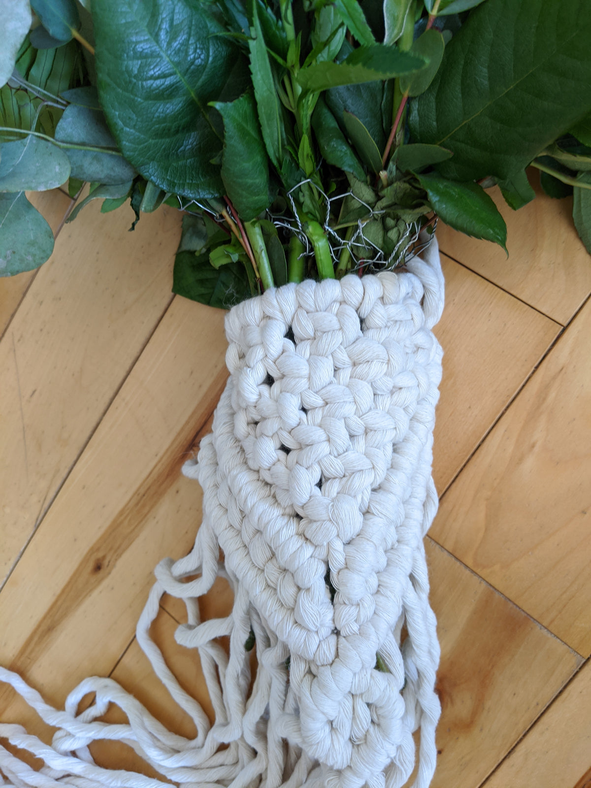 Macrame Wedding Bouquet Wrap in Bright White String Theories Fiber Design