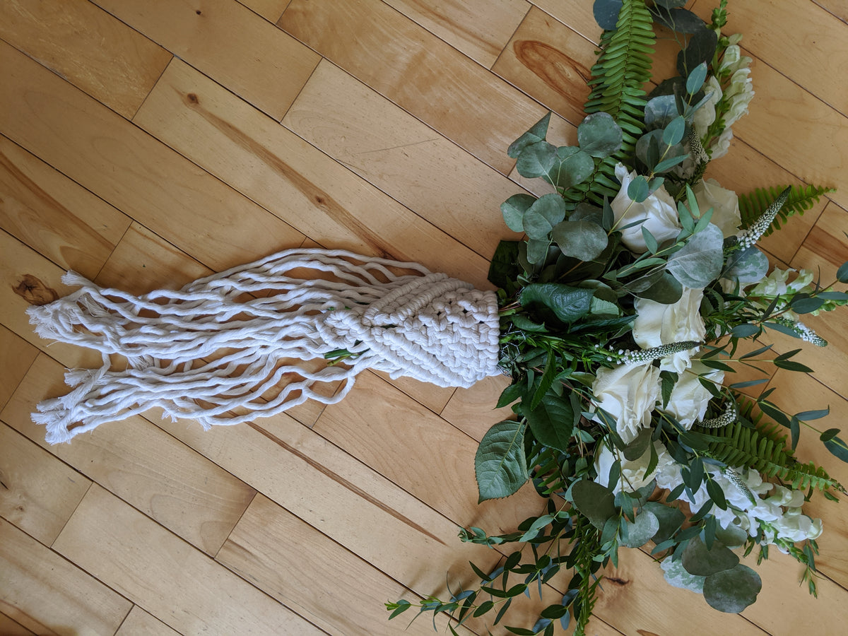 Macrame Wedding Bouquet Wrap in Bright White String Theories Fiber Design