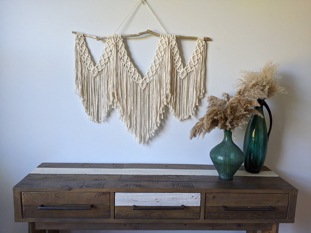 Macrame Wall Hanging - Triple Fringe String Theories Fiber Design