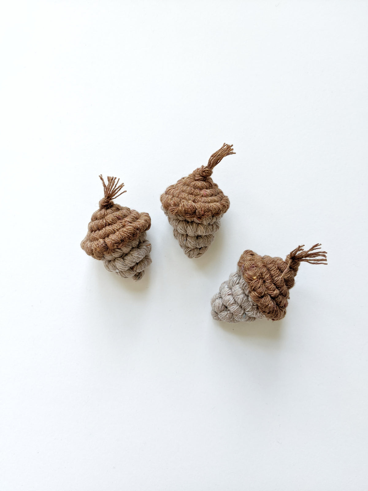 Macrame Mini Fiber Sculptures ornament Acorns String Theories Fiber Design