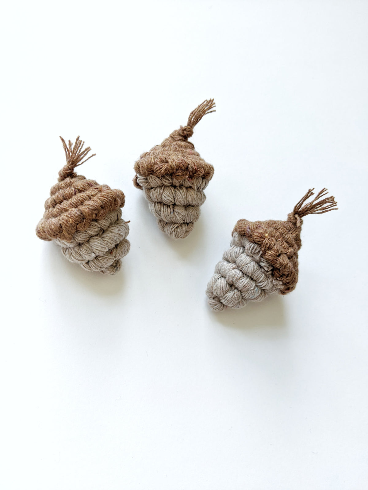 Macrame Mini Fiber Sculptures ornament Acorns String Theories Fiber Design