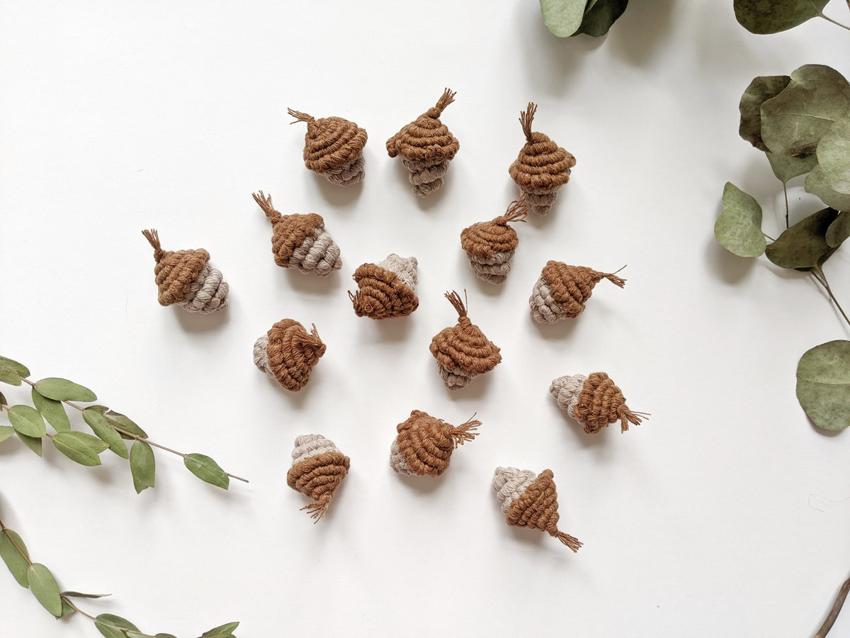 Macrame Mini Fiber Sculptures ornament Acorns String Theories Fiber Design