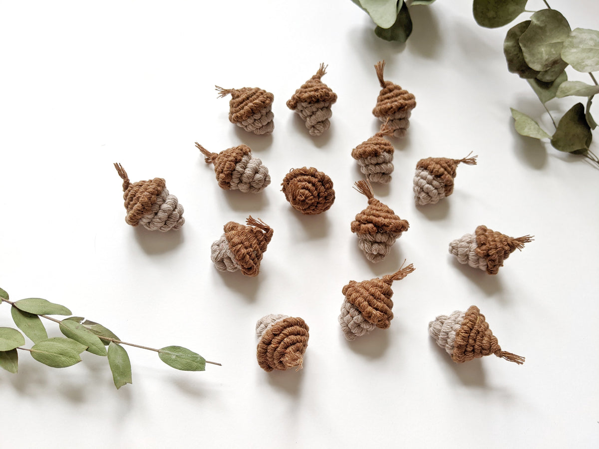Macrame Mini Fiber Sculptures ornament Acorns String Theories Fiber Design