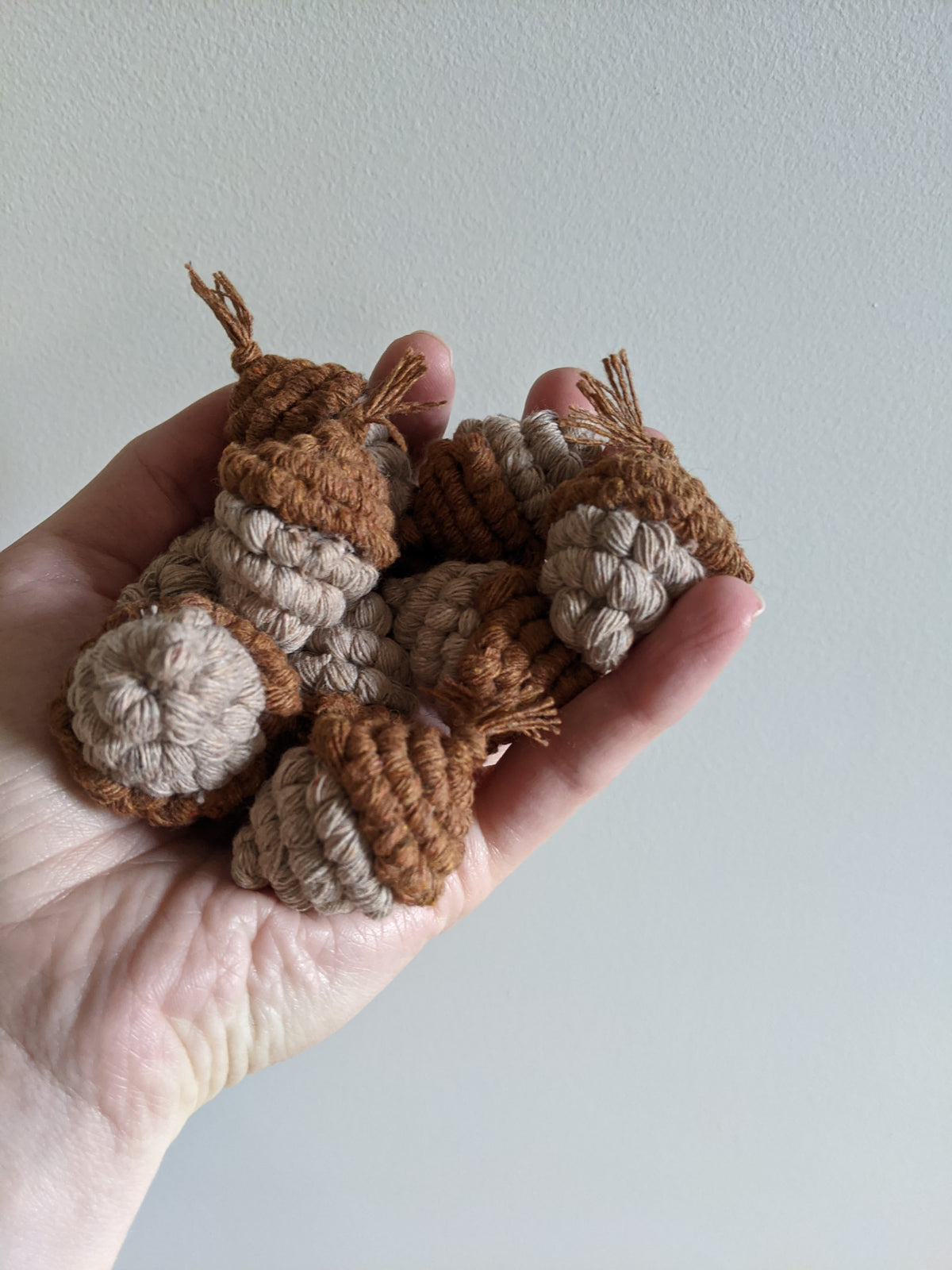 Macrame Mini Fiber Sculptures ornament Acorns String Theories Fiber Design