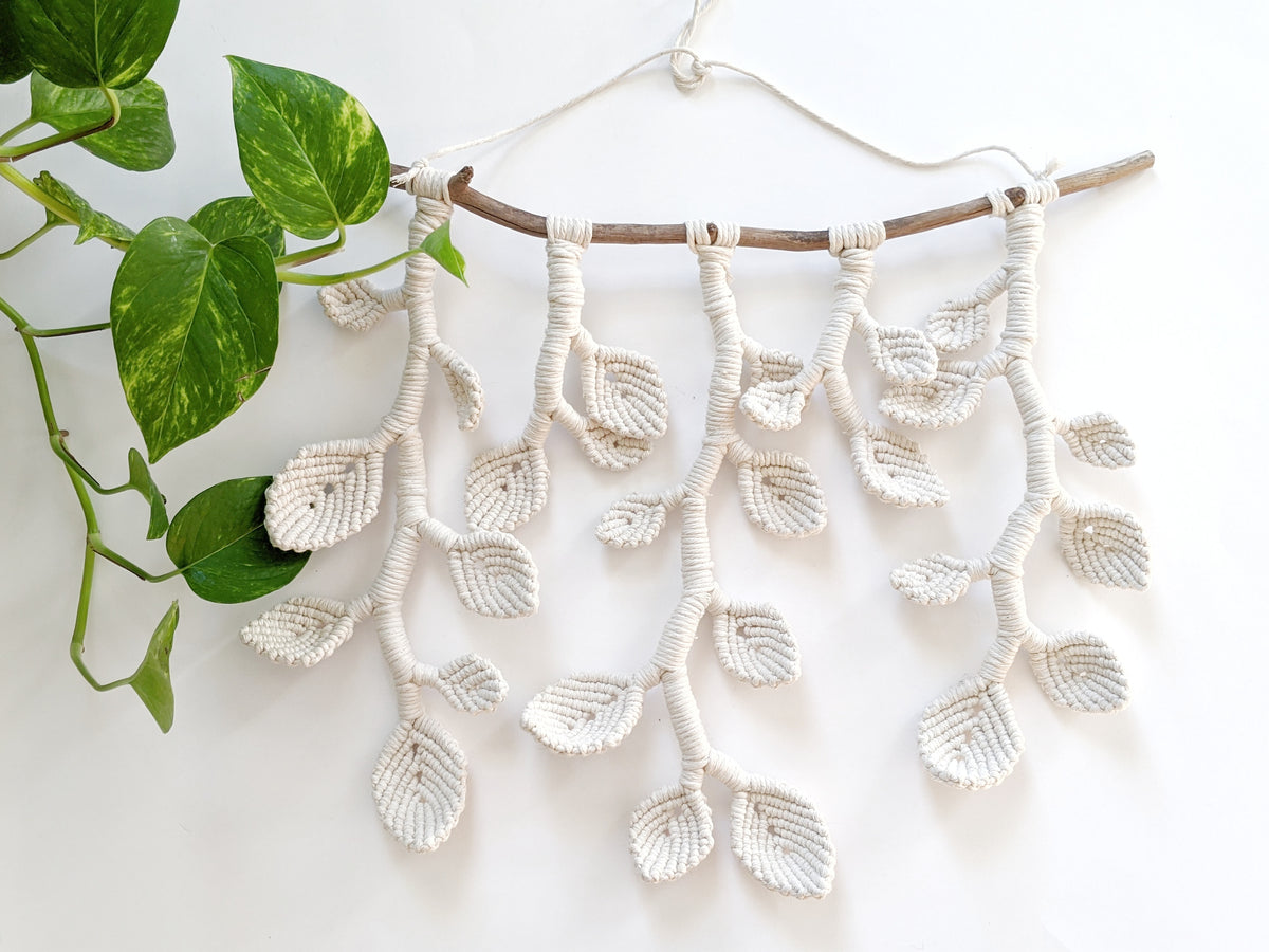 Macrame Wall Hanging - Hanging Vines and Leaves - Sculpture String Theories Fiber Design
