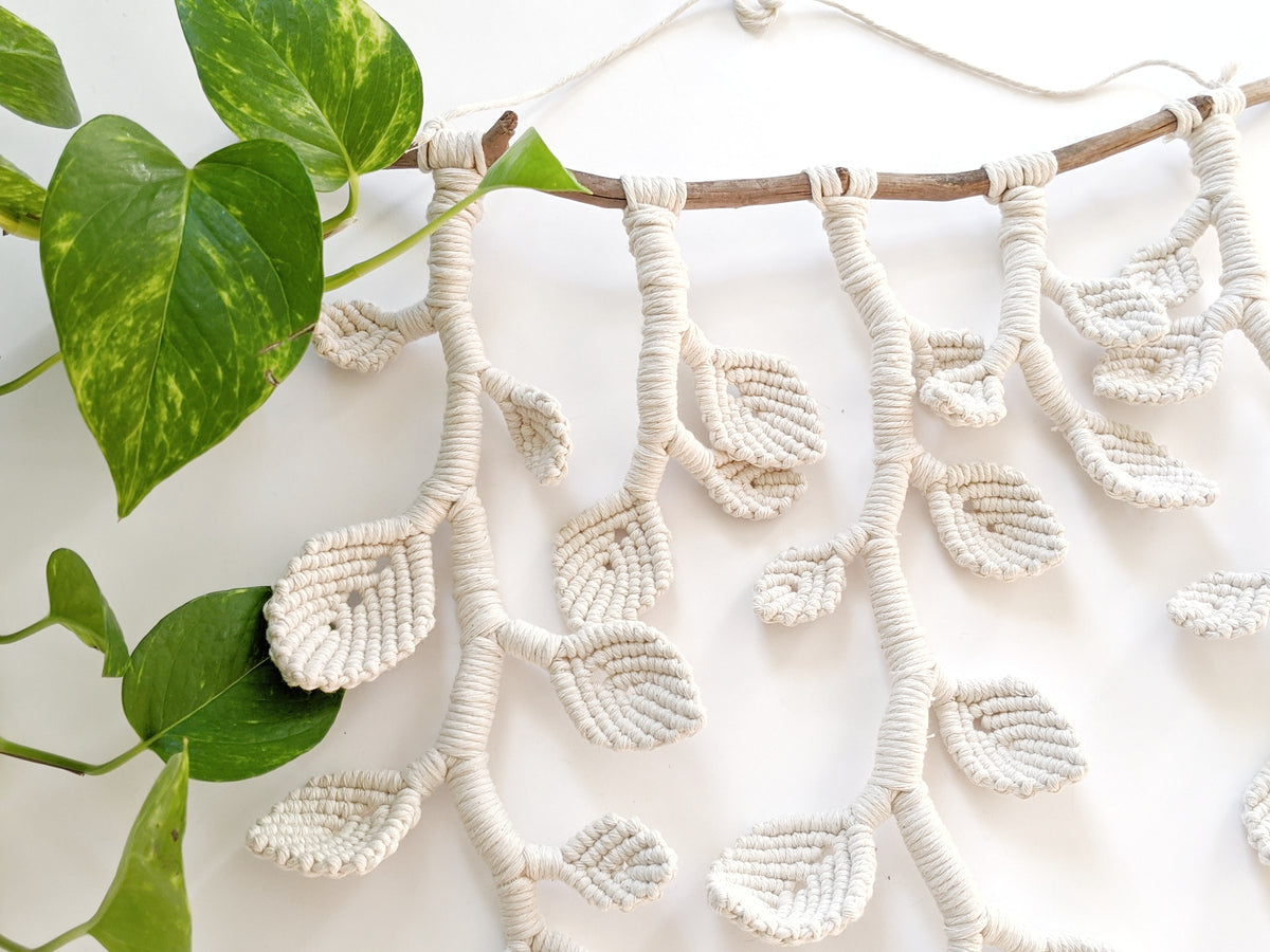 Macrame Wall Hanging - Hanging Vines and Leaves - Sculpture String Theories Fiber Design