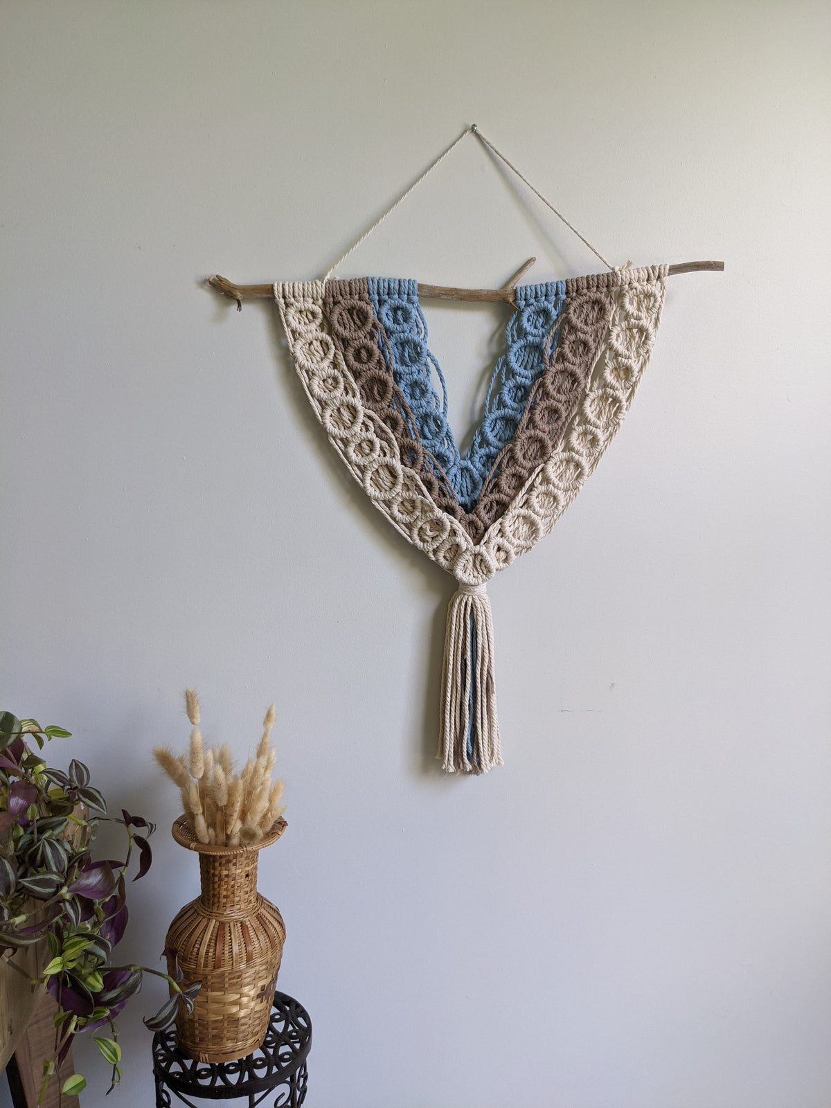 Macrame Bubbles Wall Hanging on Driftwood String Theories Fiber Design