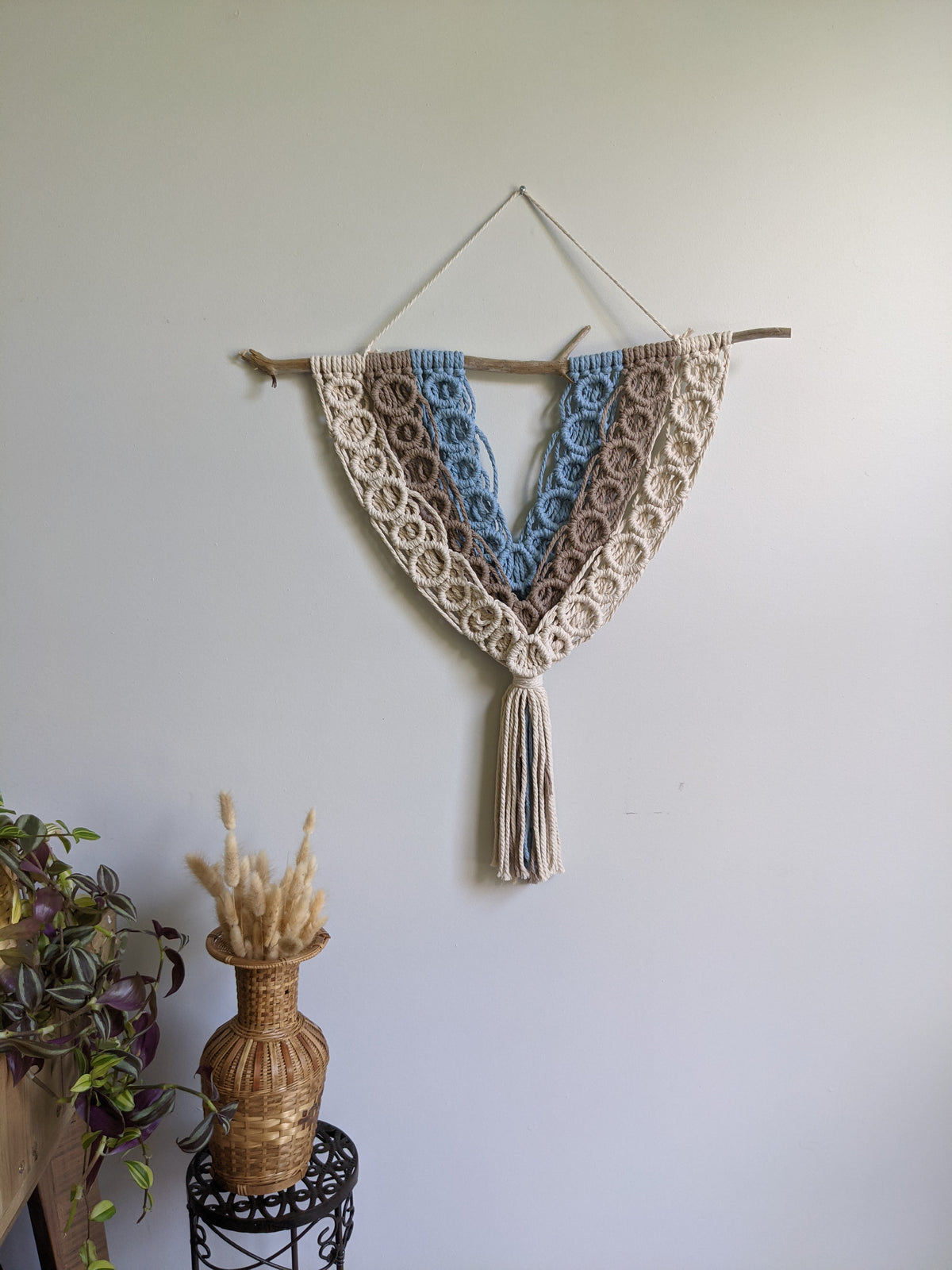 Macrame Bubbles Wall Hanging on Driftwood String Theories Fiber Design