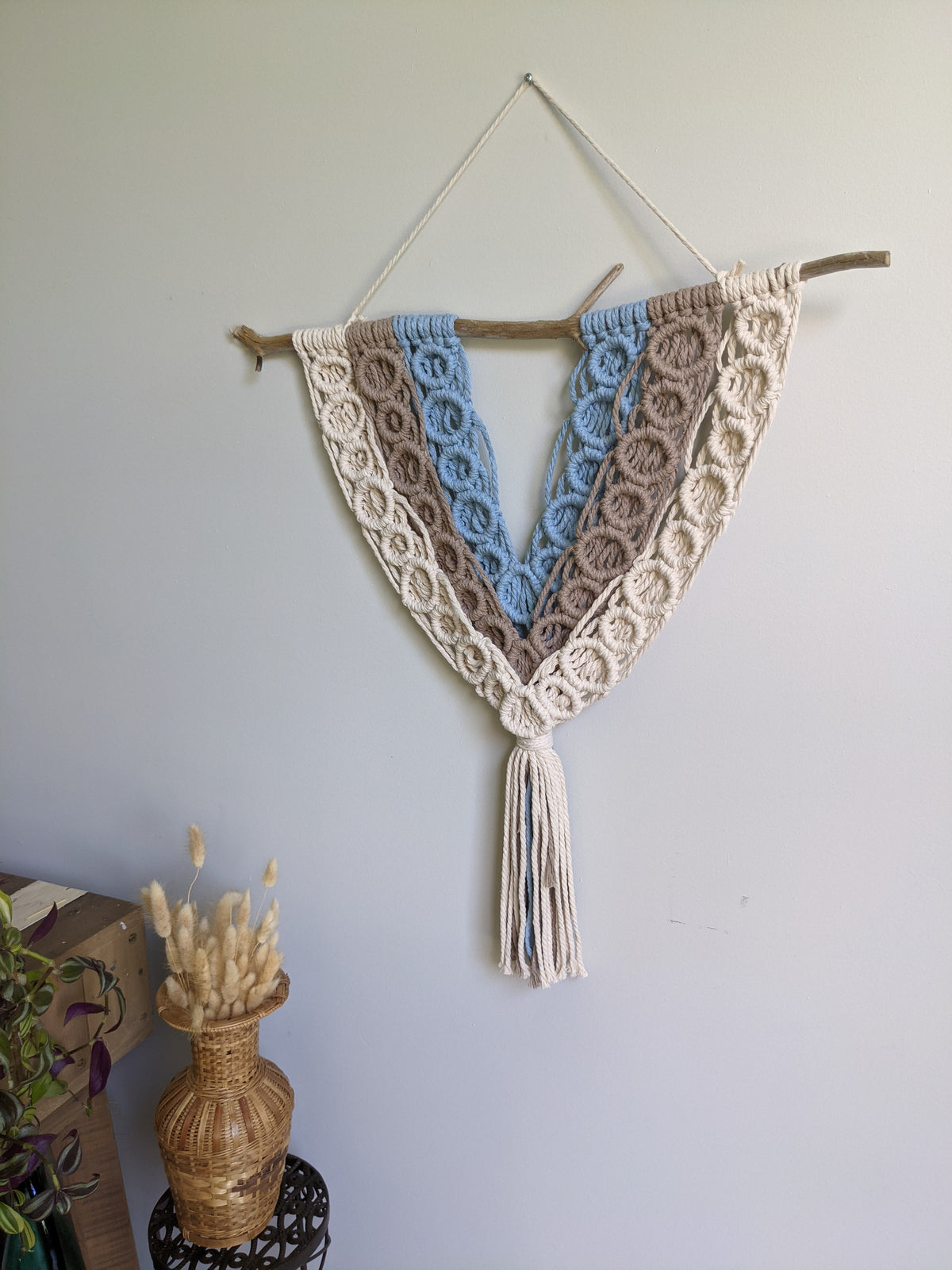 Macrame Bubbles Wall Hanging on Driftwood String Theories Fiber Design