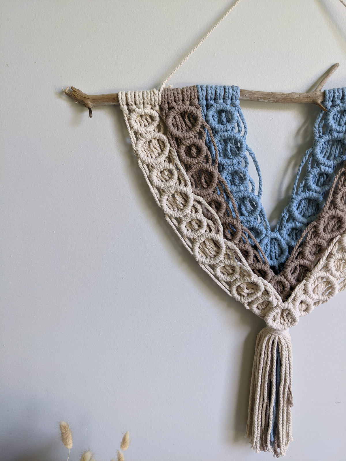 Macrame Bubbles Wall Hanging on Driftwood String Theories Fiber Design