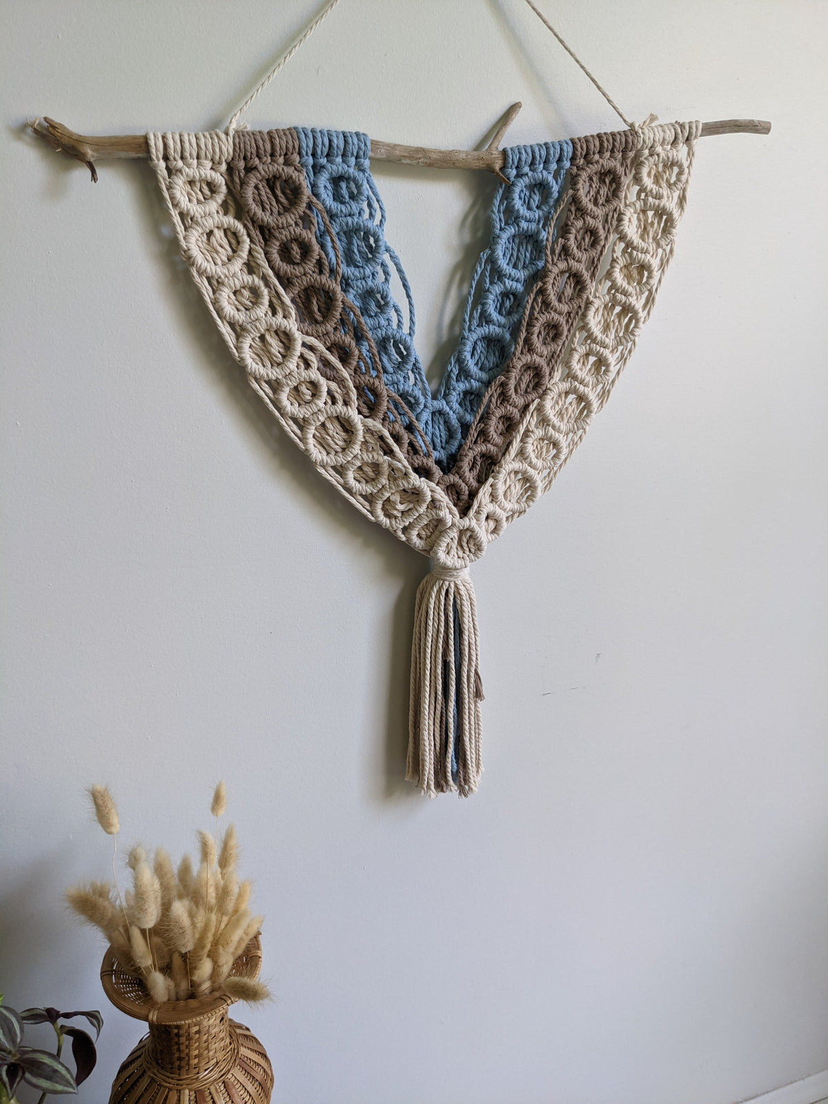 Macrame Bubbles Wall Hanging on Driftwood String Theories Fiber Design