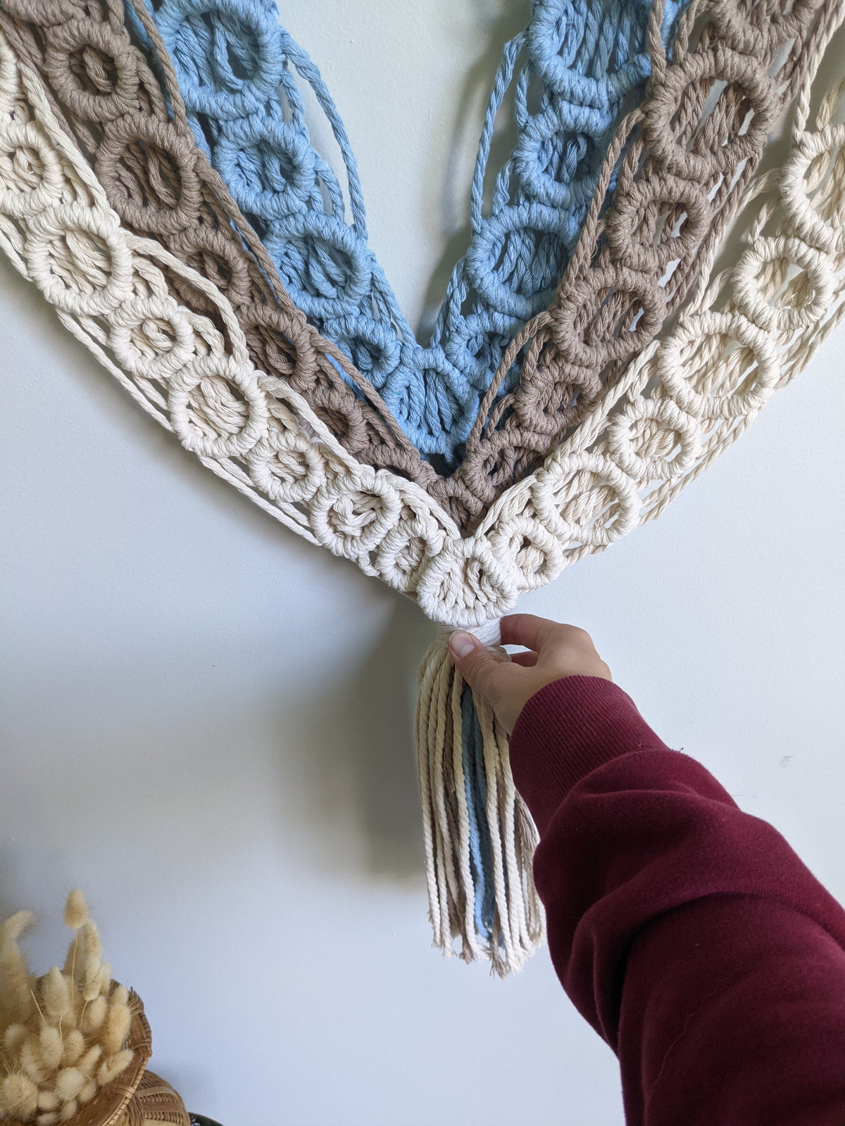 Macrame Bubbles Wall Hanging on Driftwood String Theories Fiber Design