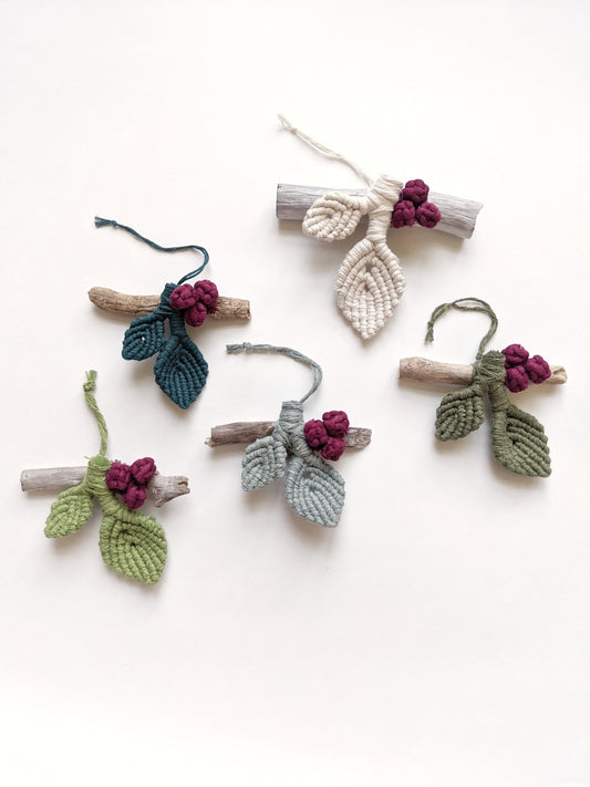 Macrame Leafy Ornaments on Driftwood