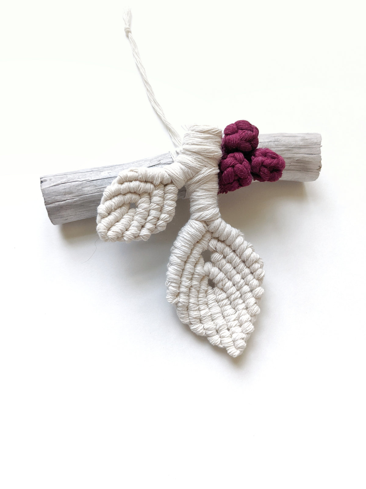 Macrame Leafy Ornaments on Driftwood