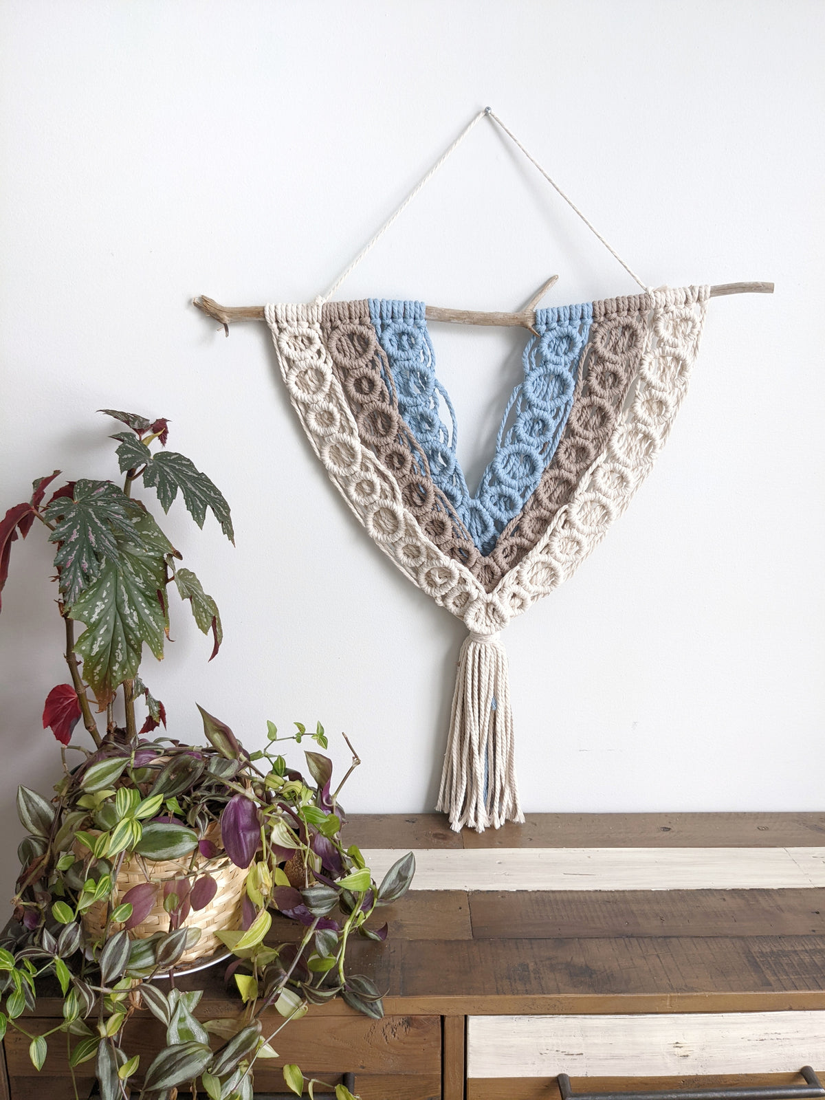 Macrame Bubbles Wall Hanging on Driftwood String Theories Fiber Design