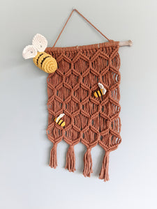 Macrame Bees on Beehive Wall Hanging