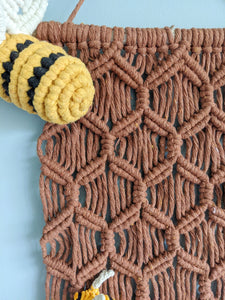 Macrame Bees on Beehive Wall Hanging