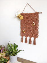 Load image into Gallery viewer, Macrame Bees on Beehive Wall Hanging
