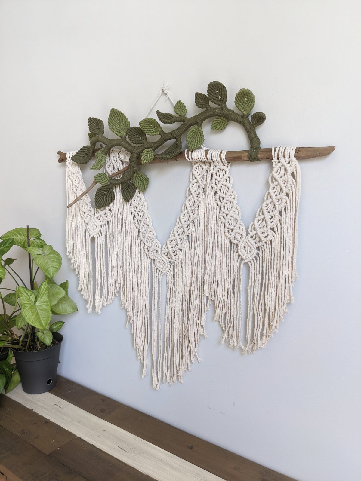 Flower Crown Macrame Hanging - Natural & Olive/Avocado String Theories Fiber Design