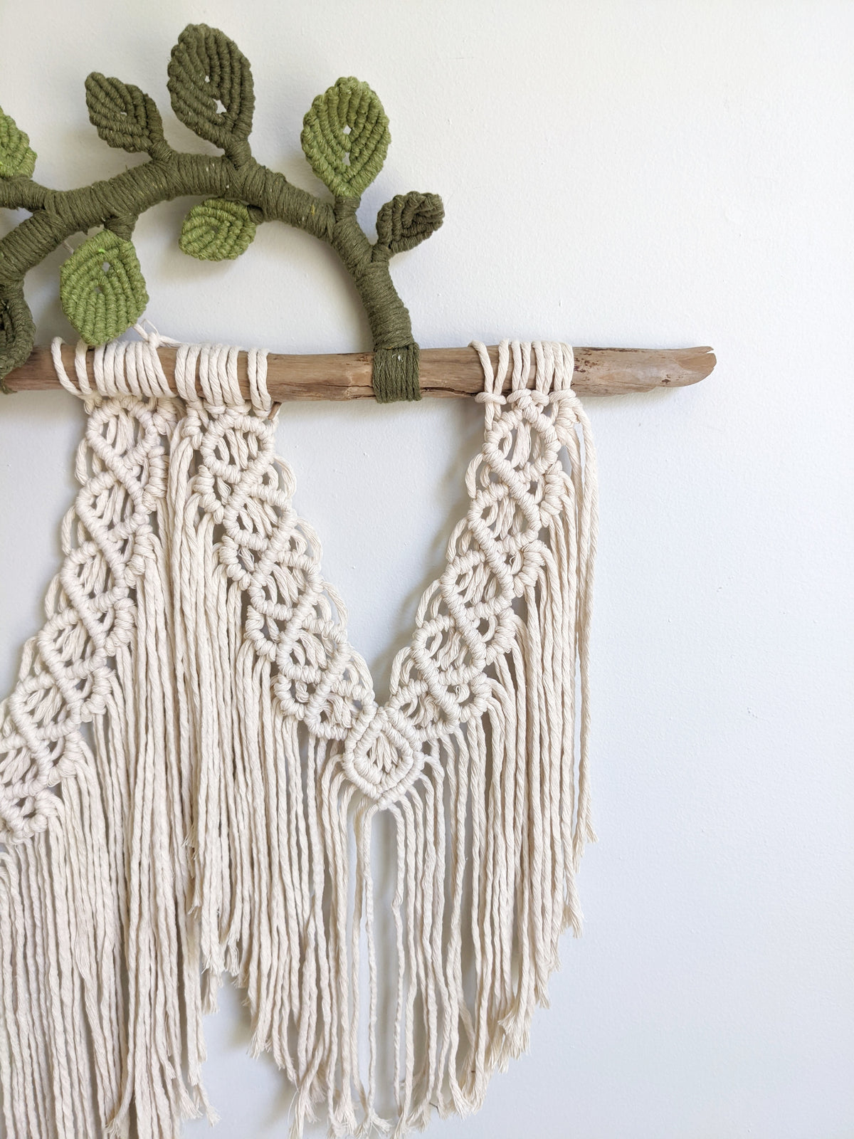 Flower Crown Macrame Hanging - Natural & Olive/Avocado String Theories Fiber Design