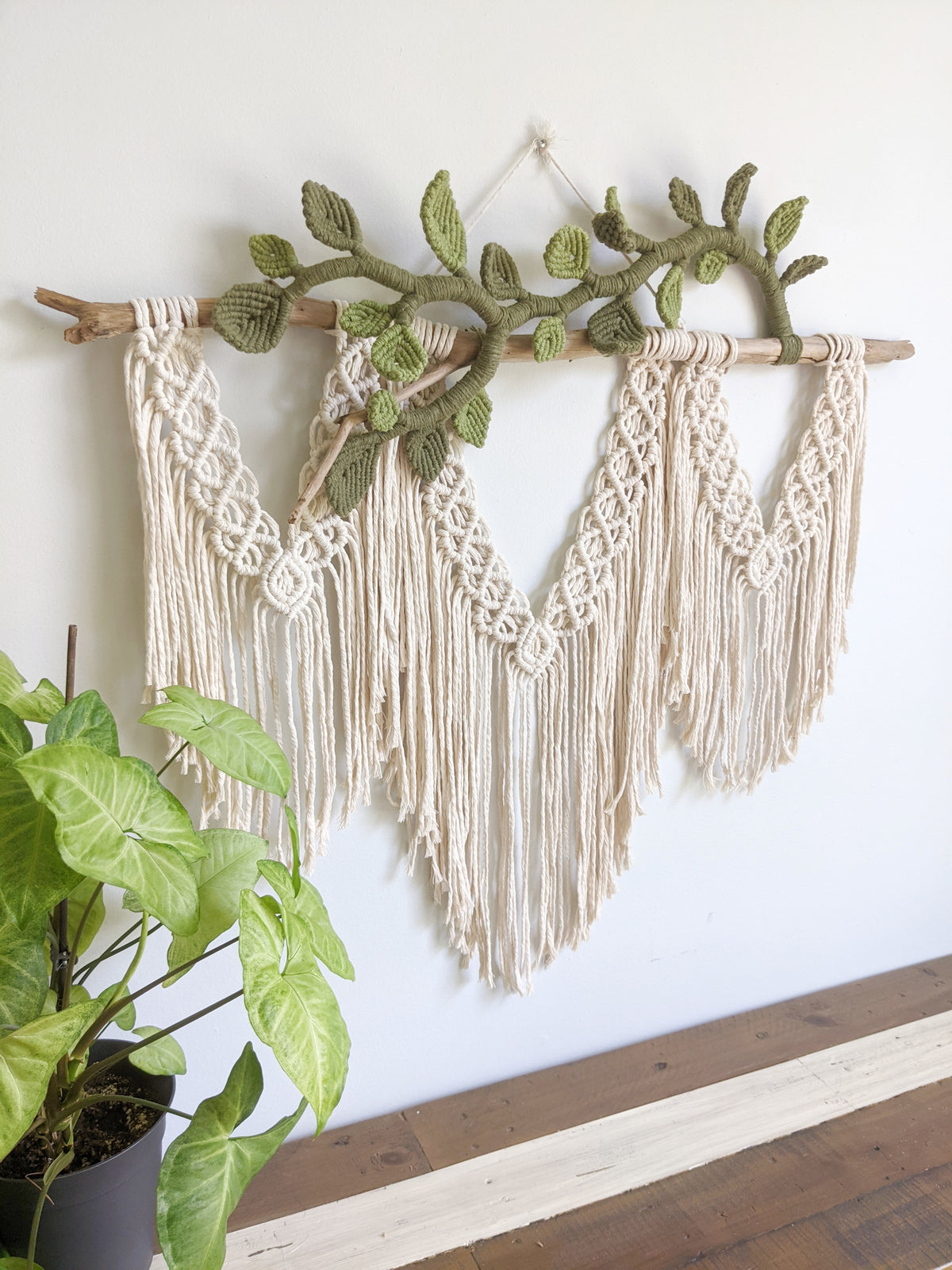Flower Crown Macrame Hanging - Natural & Olive/Avocado String Theories Fiber Design