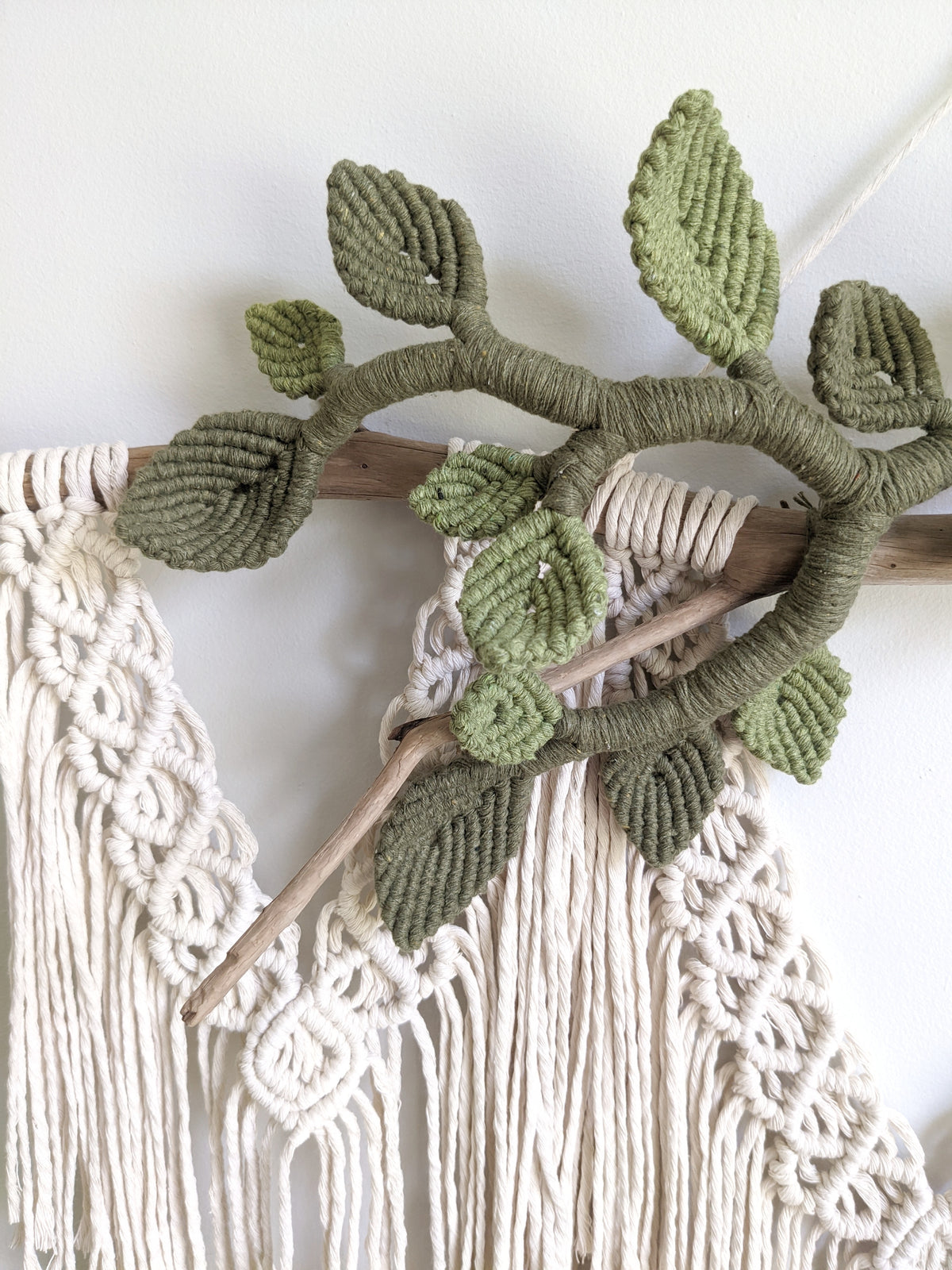Flower Crown Macrame Hanging - Natural & Olive/Avocado String Theories Fiber Design
