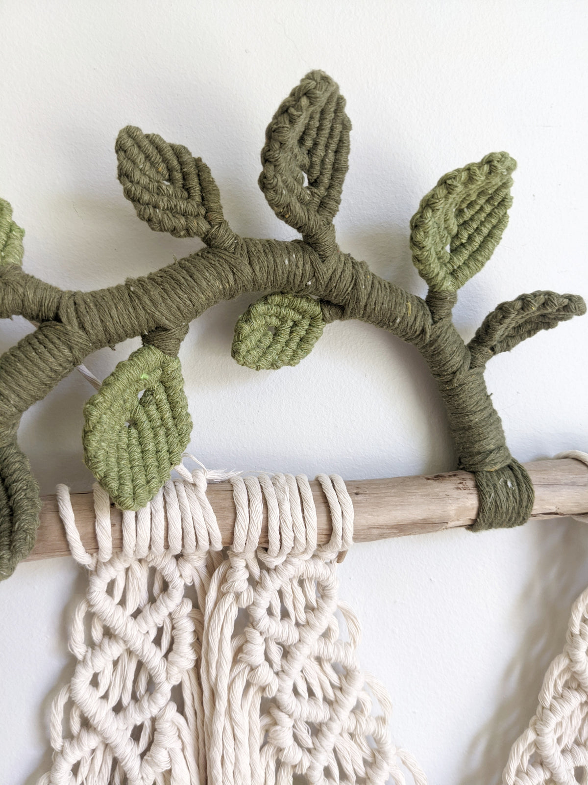 Flower Crown Macrame Hanging - Natural & Olive/Avocado String Theories Fiber Design