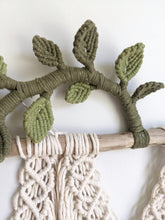 Load image into Gallery viewer, Flower Crown Macrame Hanging - Natural &amp; Olive/Avocado String Theories Fiber Design
