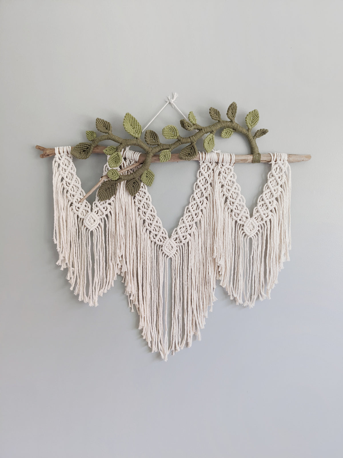 Flower Crown Macrame Hanging - Natural & Olive/Avocado String Theories Fiber Design