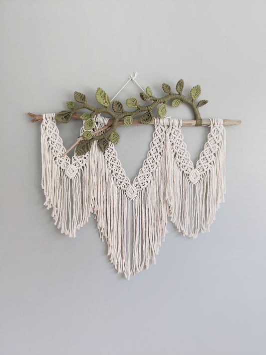 Flower Crown Macrame Hanging - Natural & Olive/Avocado String Theories Fiber Design
