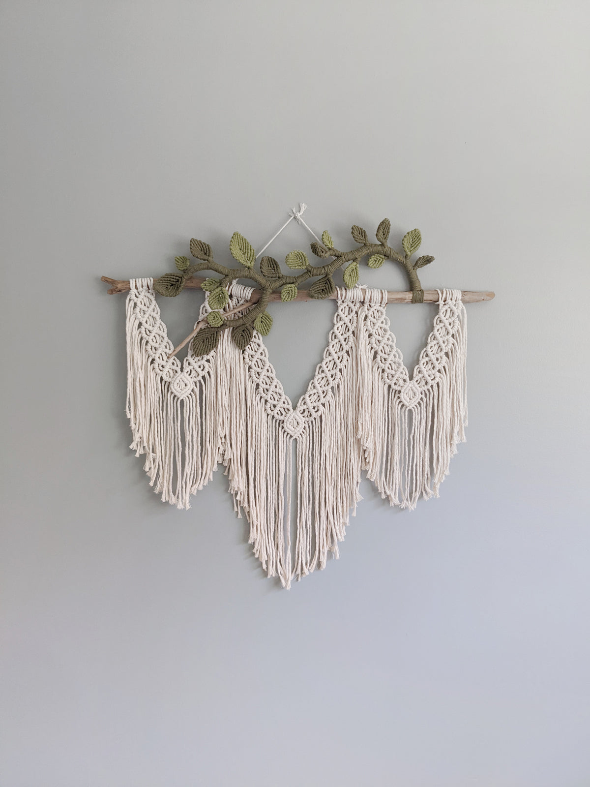 Flower Crown Macrame Hanging - Natural & Olive/Avocado String Theories Fiber Design