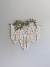 Load image into Gallery viewer, Flower Crown Macrame Hanging - Natural &amp; Olive/Avocado String Theories Fiber Design
