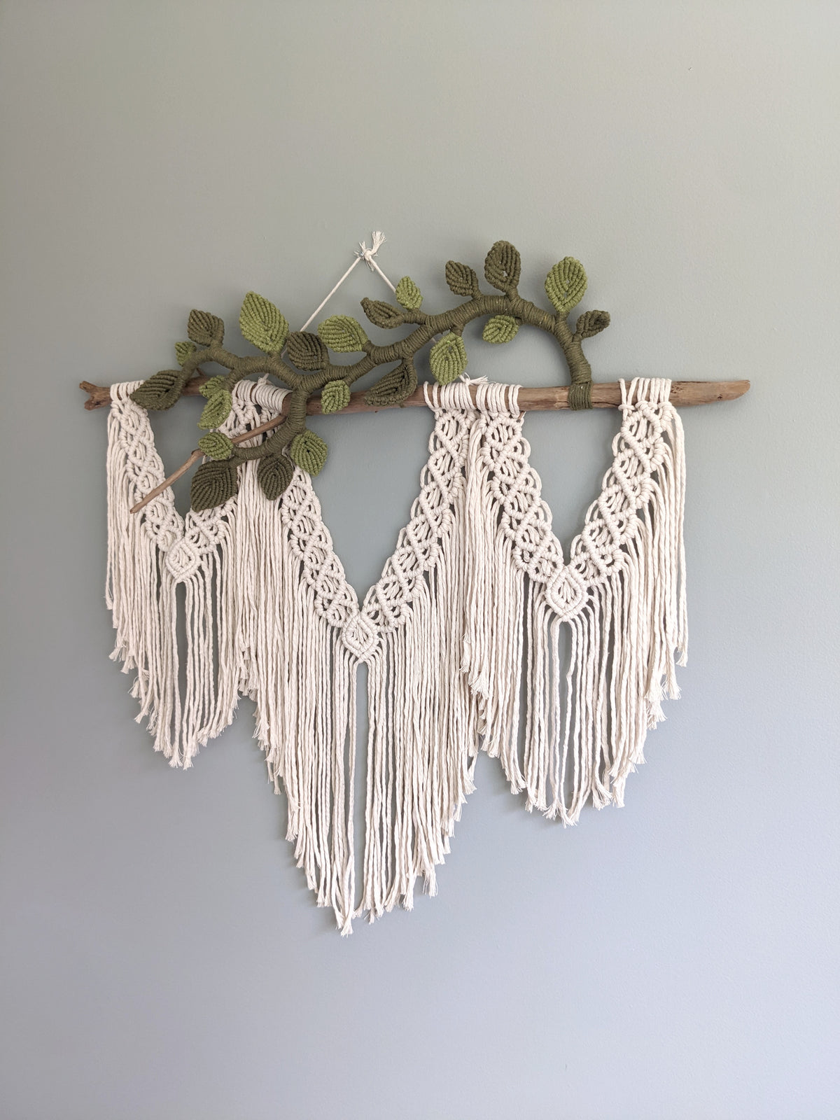 Flower Crown Macrame Hanging - Natural & Olive/Avocado String Theories Fiber Design