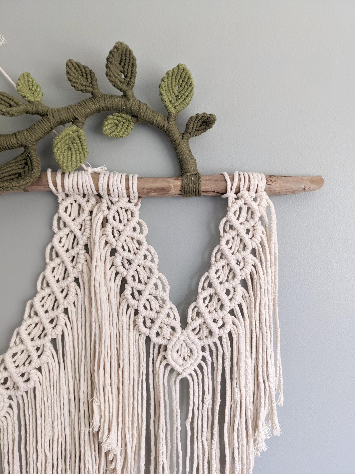Flower Crown Macrame Hanging - Natural & Olive/Avocado String Theories Fiber Design