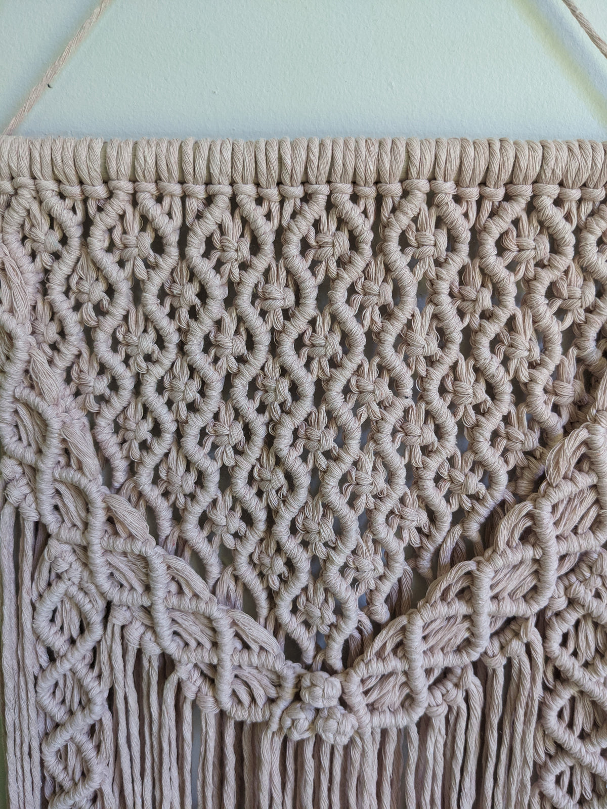 Macrame Pink Lace Wall Hanging on Driftwood String Theories Fiber Design