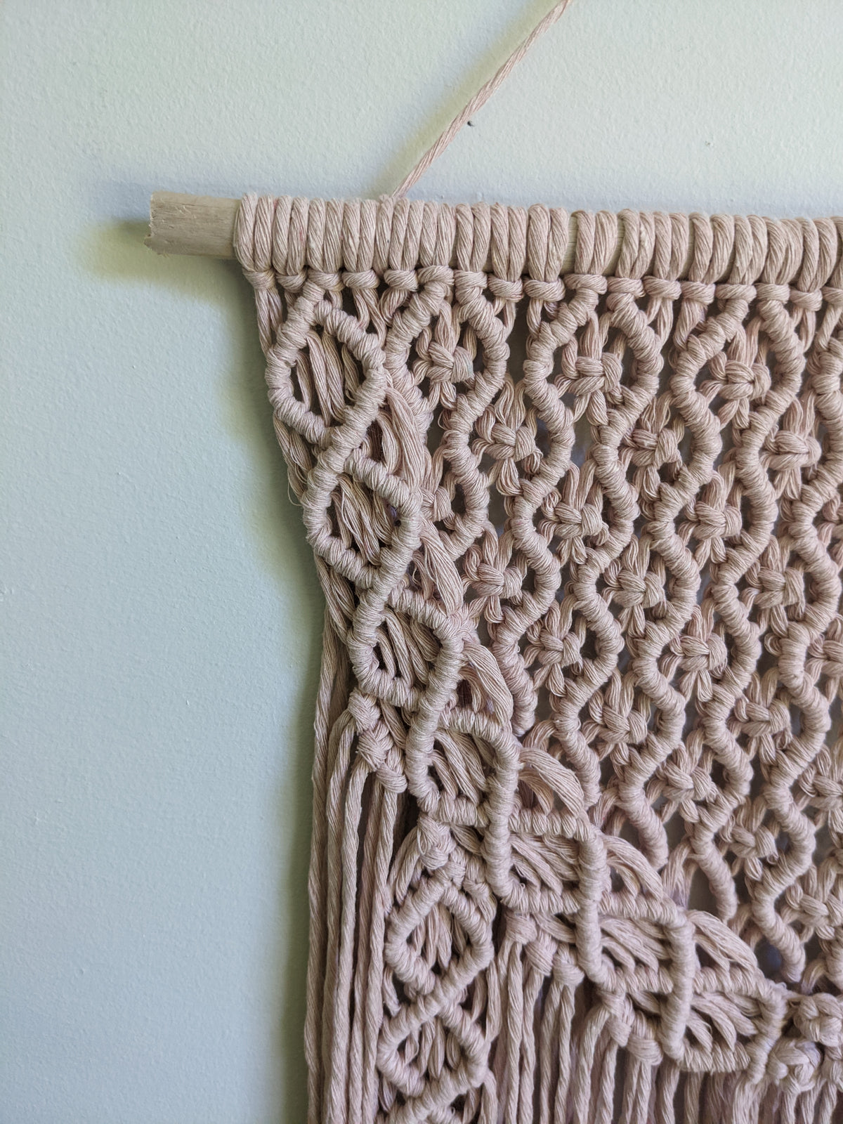 Macrame Pink Lace Wall Hanging on Driftwood String Theories Fiber Design