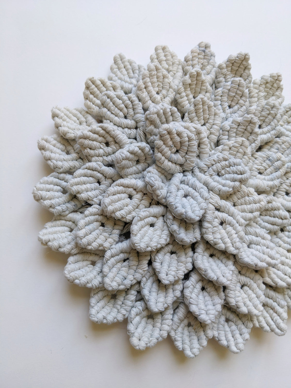 Macrame Hydrangea - Light Blue String Theories Fiber Design